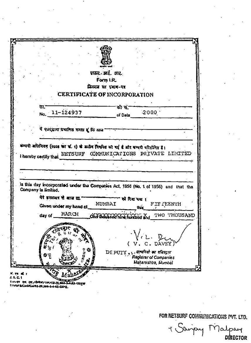 Certificate Of Incorporation